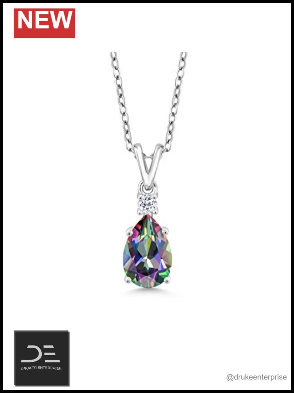 Sterling Silver Green Mystic Topaz & White Topaz Pendant Necklace 1.69 CTTW 18